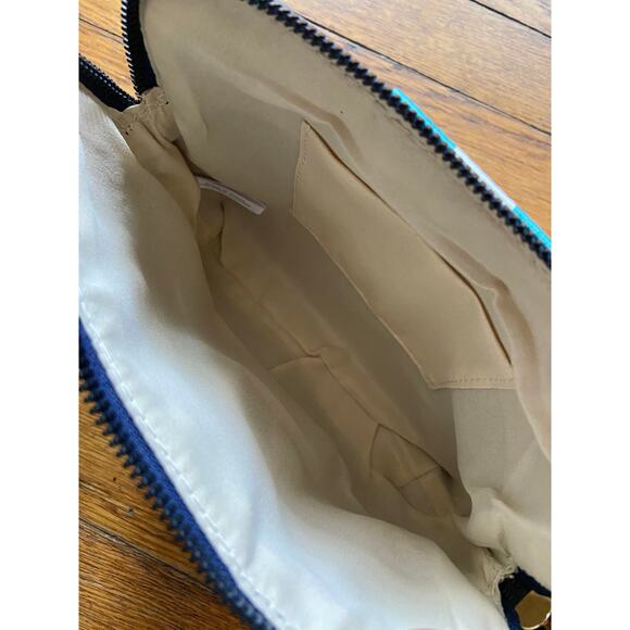 Retro Navy Blue Faux Suede Striped Zip Pouch/Clutch (NWOT) - Picture 4 of 9